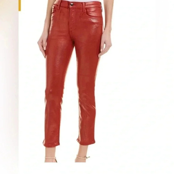 J Brand Ruby High Rise Crop Cigarette Pants Phenomena Sz 26 Red Coated jeans NWT - Picture 1 of 11